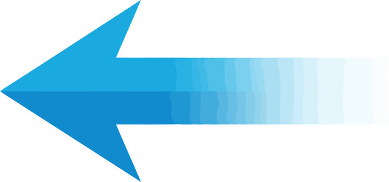 Single blue arrow pointing left with a gradient fading to white on a transparent background