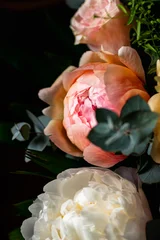 Macro shot of fresh bunch of peonies bouquet of different colors. Card Concept, gentle abstract floral background image, close up, shallow DoF © manuta