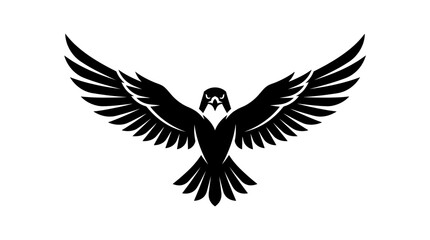 Fototapeta premium Majestic Falcon Silhouette Spreading Wings in Flight, Black and White Bird of Prey Icon on White Background
