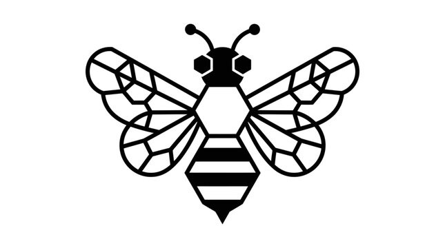 Geometric Bee Icon - Minimalist Black and White Vector Illustration of an Insect