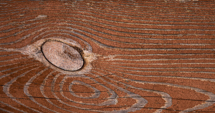 Close up of brown wood texture with natural knot and grain