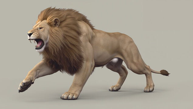 躍動感溢れるダイナミックなポーズの百獣の王ライオン3D