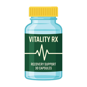 Vitality RX supplement bottle with yellow cap and green label