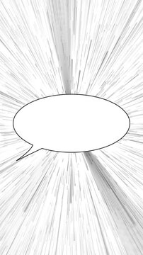 White comic speech bubble bold black outline, empty text area, and fast manga speed lines. for explainer , dialogue scenes, comic titles, message graphics, question screens, creative overlays.