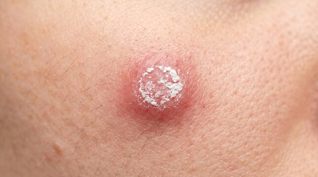 Close up of ringworm fungal infection or psoriasis plaque on human skin surface.