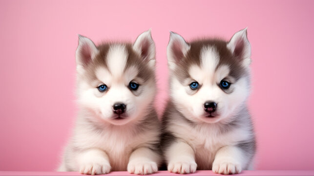 Cute Siberian Husky puppies, dogs of cold climates.
