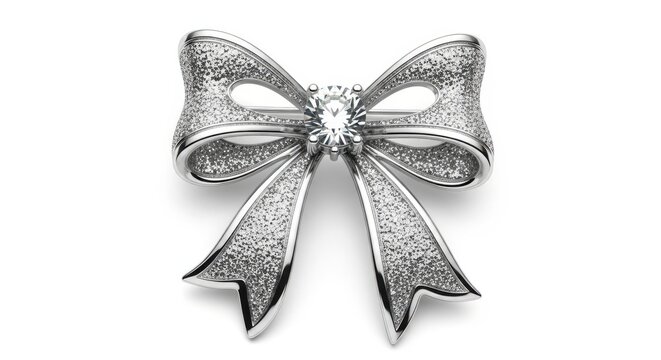 Sparkling silver bow brooch with diamond center piece elegant jewelry accessory
