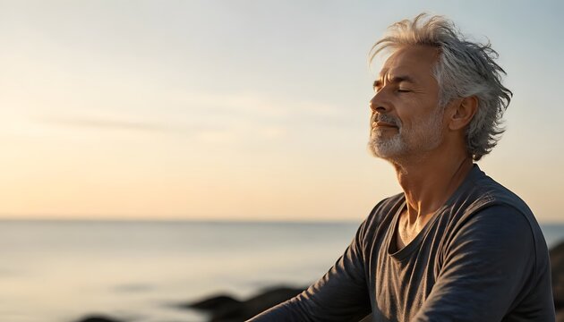 Peaceful Senior Man Meditating at Home
