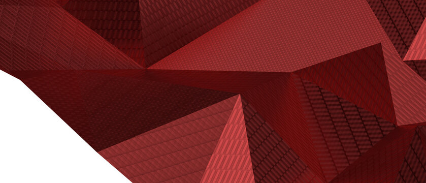 Detailed close up of intersecting red geometric planes with subtle texture patterns