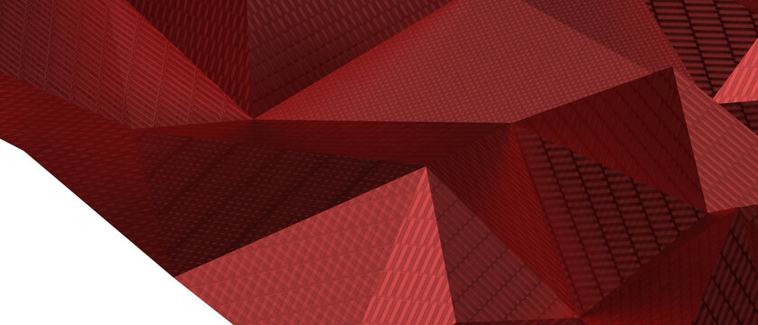 Deep red abstract background with geometric polygon shapes and textured surfaces.