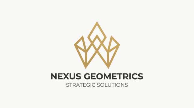 Modern Geometric Logo Design for Nexus Geometrics, Strategic Solutions. Abstract Gold Lines on White Background.
