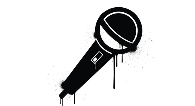 Black and White Microphone with Dripping Liquid Artistic Design.