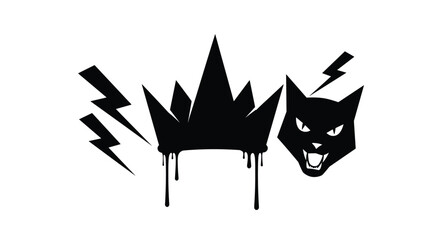 Graffiti Art with Cat and Lightning Design on Wall. © rizkain