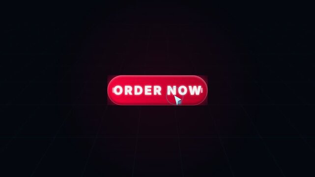Animated 3D Red Order Now Web Button with Mouse Cursor Click Interaction on Black