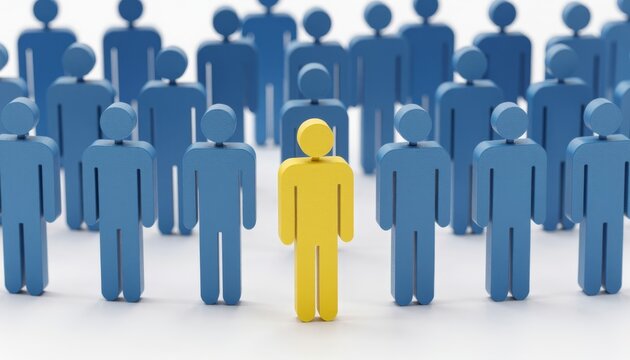 Yellow Individual Standing Out Among Blue Figures