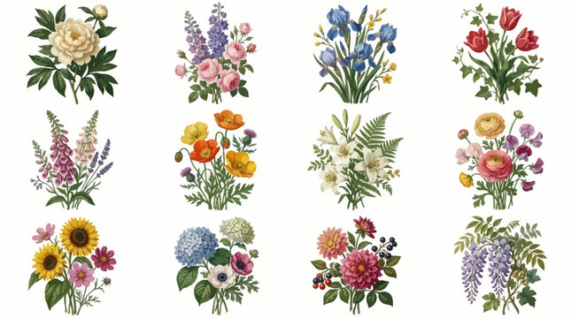 Floral Arrangements Botanical Illustration Collection