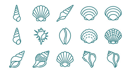 Dynamic Monochromatic Line Art Collection of Diverse Seashells and Marine Fossils for Design and © Muh