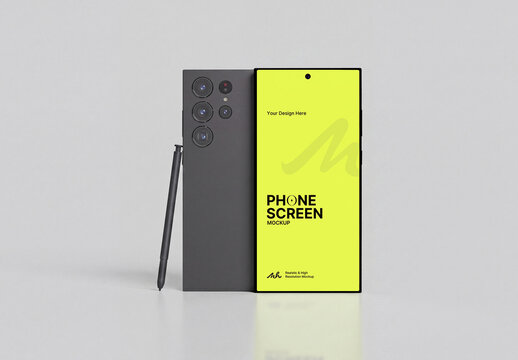 Smartphone Screen Mockup with Stylus Pen