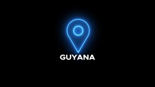 Animated Red Map Pin Location Marker with Glowing Text Guyana on Black Background red pin
