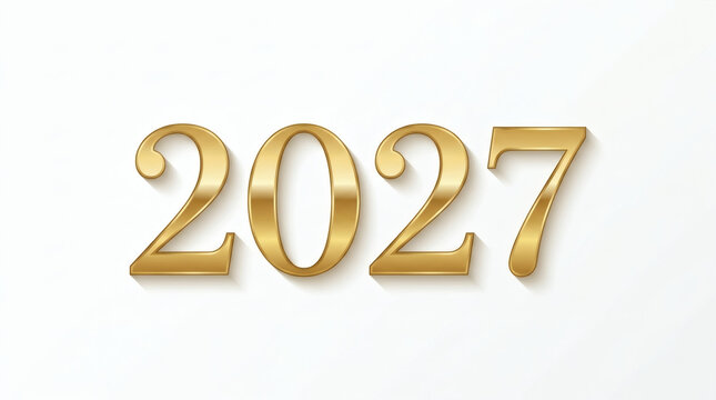 Minimalist gold 2027 numerals isolated on clean white background with isolated