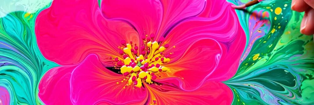 Hand painting a colorful marbled flower artwork, creativity, fluid art website banner