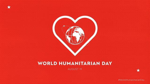 World humanitarian day red heart with globe icon