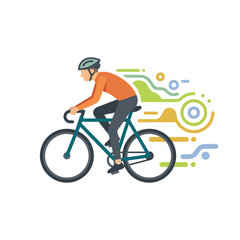 Fototapeta premium Professional cyclist riding a road bike with abstract speed motion lines illustration.