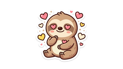 Fototapeta premium Adorable Cartoon Sloth with Heart Eyes and Pink Hearts