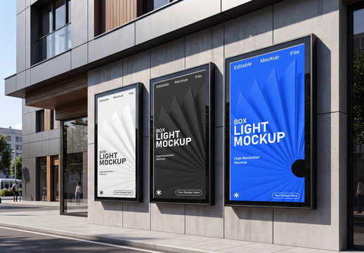 Outdoor Lightbox Poster Mockup Set