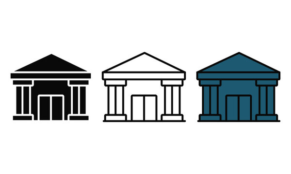 Three Classic Temple Style Buildings With Different Color Shading