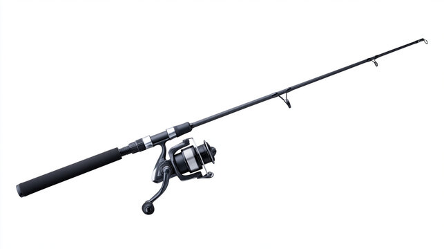 Modern Spinning Fishing Rod and Reel Isolated on White Background