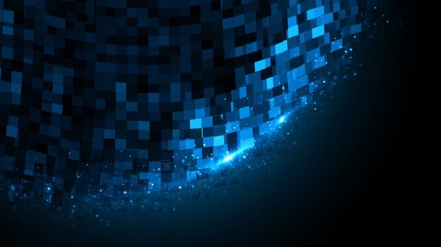 Futuristic square pattern curve with blue lighting effect, sparkle background digital technology concept representing data communication, modern network design, virtual interface advanced innovation