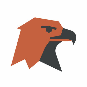 Geometric eagle head profile in orange and black