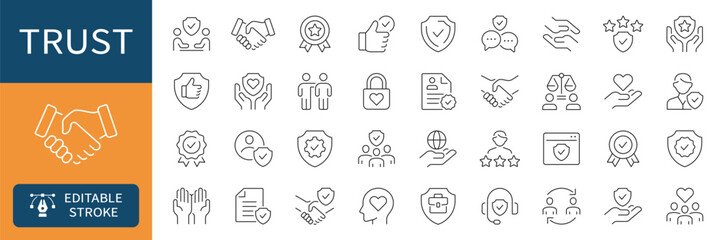 Naklejka na ściany i meble Trust thin line icons set. Editable stroke. Vector