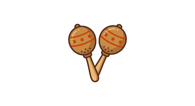 Cute cartoon maracas illustration, isolated on white background. Festive musical percussion instruments with red stripes.