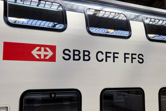 Basel, Switzerland, May 25, 2026: SBB CFF FFS Train Carriage in Swiss Railway Station