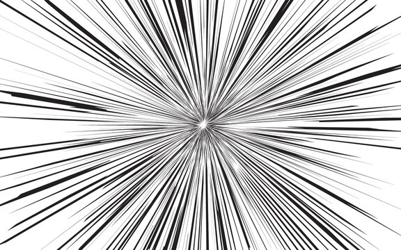 Abstract dark radial speed lines effect representing motion or energy burst design element featuring a centered starburst pattern isolated on transparent background