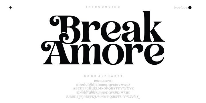 Break Amore  Abstract Fashion font alphabet. Minimal modern urban fonts for logo, brand etc. Typography typeface uppercase lowercase and number. vector illustration