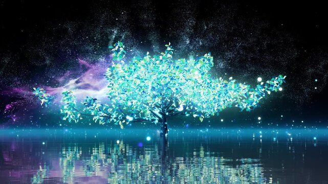 Dreamy glowing tree dynamic background playing in a loop