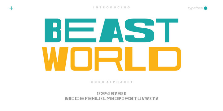 Beast World Modern minimal abstract alphabet fonts. Typography technology, electronic, movie, digital, music, future, logo creative font. vector illustration