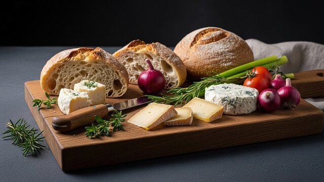 Artisanal Sourdough Bread with Assorted Cheese and Fresh Vegetables