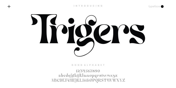 Trigers Abstract Fashion font alphabet. Minimal modern urban fonts for logo, brand etc. Typography typeface uppercase lowercase and number. vector illustration
