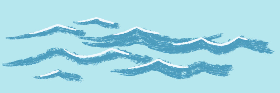 Abstract gentle ocean water ripples and small waves with white foam brush strokes, hand drawn textured vector sea background element.