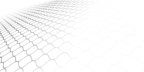 Fishing or soccer net. Repeated hexagon pattern. Black wired mesh texture isolated on white background. © fani