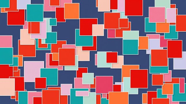 Colorful abstract geometric pattern with overlapping squares on dark background