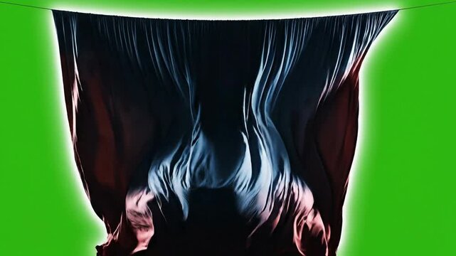 Dark silk fabric waving on green screen, smooth flowing cloth background, for compositing, textile, motion with chroma key