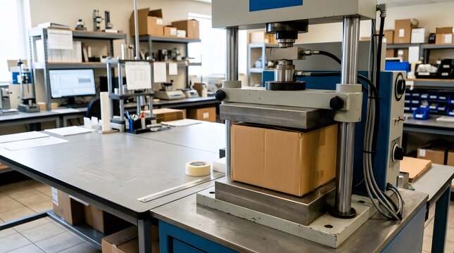 industrial carton compression testing machine performing packaging quality control and box strength verification