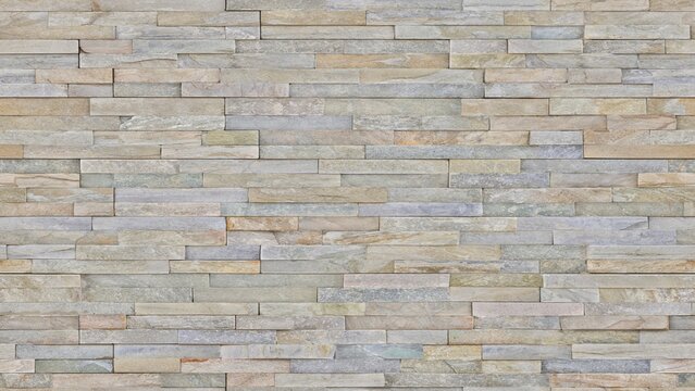 Seamless stacked stone ledger panel texture featuring natural split-face quartzite or marble rectangular tiles arranged in a tightly interlocking horizontal veneer pattern.