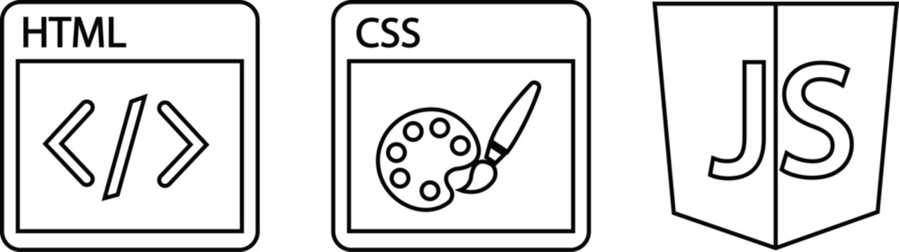 HTML CSS JavaScript Coding Icons Set Collection Group, Web Development, Programming Language, Frontend Code, Software Development, Flat and Line Vector Symbols Isolated on Transparent Background