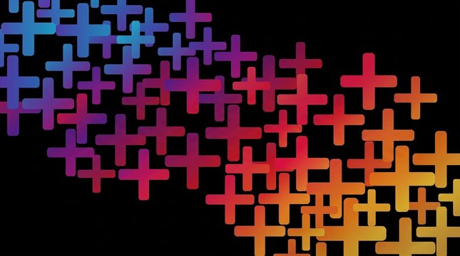 Colorful gradient plus signs pattern on black background